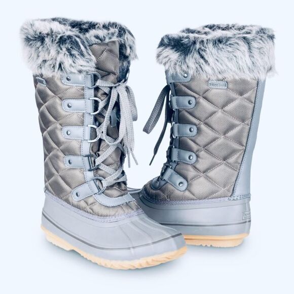 BearPaw McKinley Winter Boots Size 10 W Gray Quilted Waterproof Faux Fur NEW - Picture 2 of 4